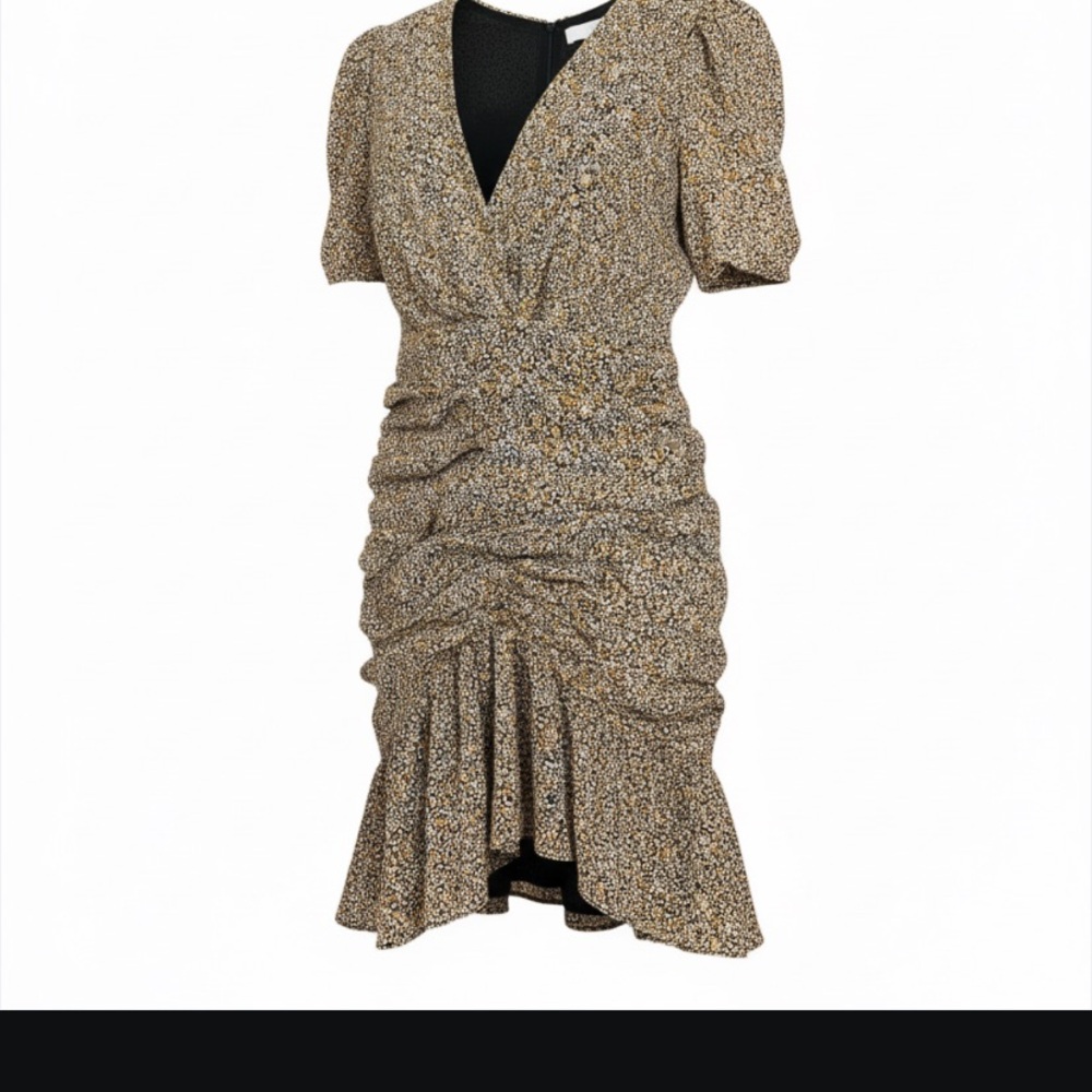 Astr Black and Yellow Ruched Midi Dress size L